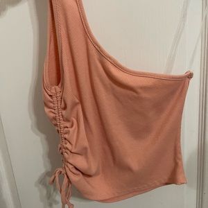 Peach love one shoulder cinched top